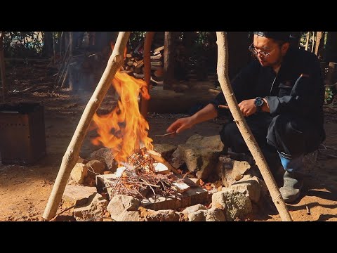 【五島の山開拓】長崎県五島列島の山の中で焚き火、ファイヤーピットと自作トライポッド作成してみた！　#80