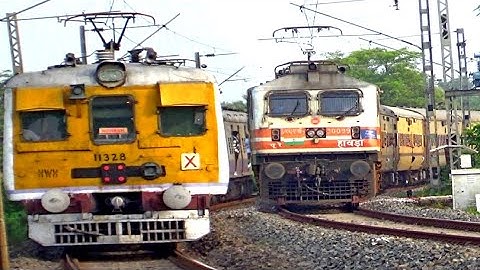 KATWA-HOWRAH GALLOPING EMU LOCAL TRAIN CROSSING WITH HOWRAH-MALDA TOWN INTERCITY EXPRESS