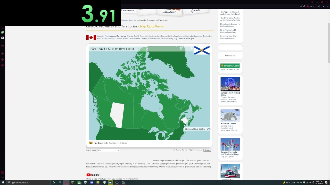 Seterra Canada Provinces &amp; Territories Former PB 15.230 - YouTube