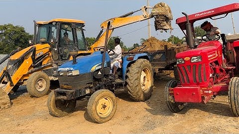 Jcb 3dx Backhoe Loader Machine Loading Mud In Mahindra and Newholland Tractor | Jcb Tractor Videos