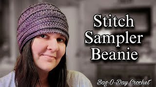 Crochet HAT Tutorial / Crochet Stitch Sampler Beanie