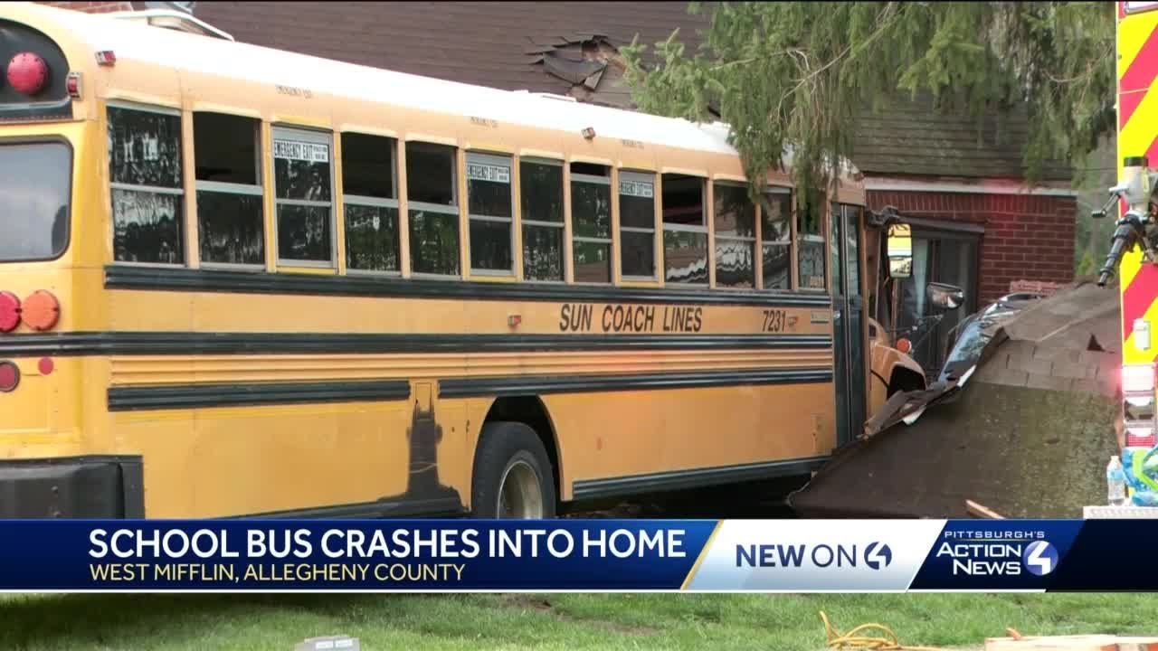 School bus crashes into West Mifflin home - YouTube