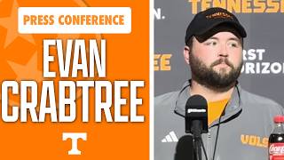 Tennessee football Special teams coordinator Evan Crabtree speaks to the media during fall camp