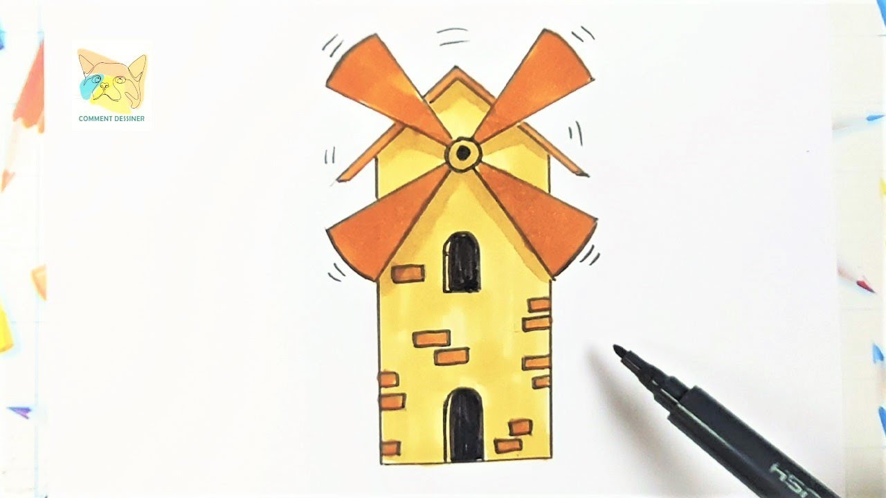 comment dessiner un moulin à vent - YouTube