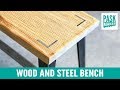 Wood and Steel Bench - Carved Textured Seat