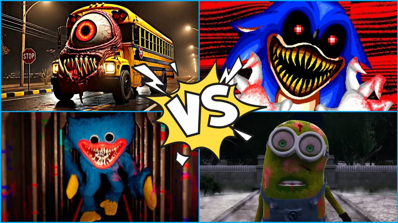 Sonic EXE 🆚  Huggy Wuggy 🆚 Minions 🆚  Giant Monster Bus   coffin dance 