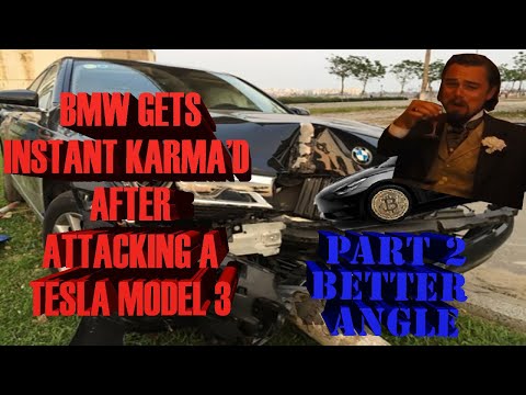 Tesla VS BMW Road Rage | 4 CARS TOTALED! Instant Karma | Justice Served | Investla