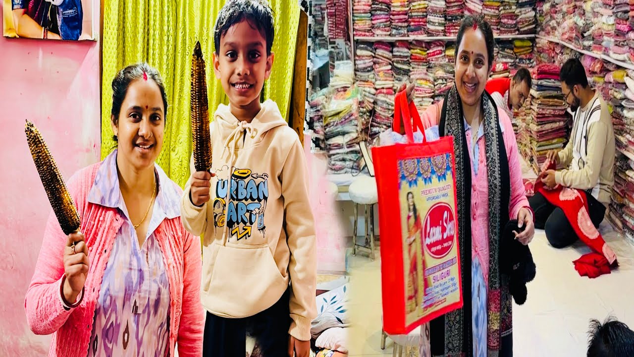 বিপাশার জন্য শিবরাত্রি শাড়ি কেনাকাটা ও বাবানের পছন্দের ভুট্টা খেলাম অনেক মজা করে | Family Vlog 