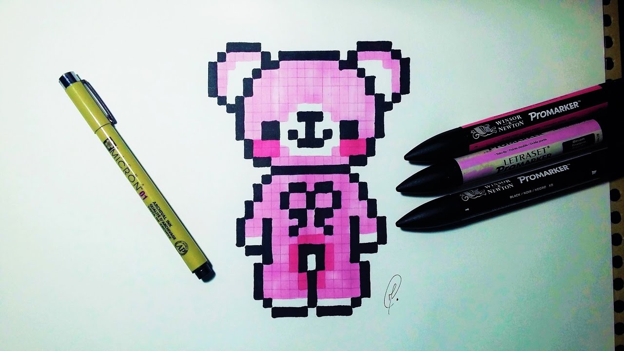 Draw a Teddy Bear - Pixel Art (easy) - YouTube