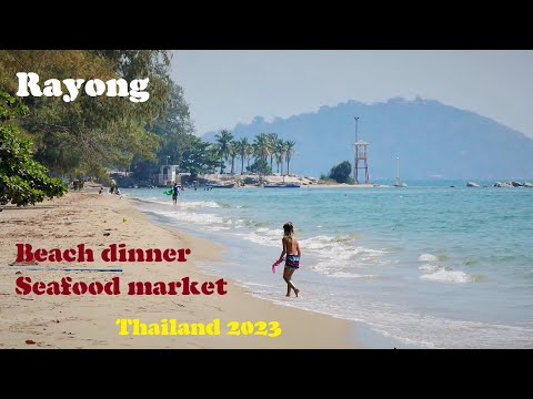 Rayong, Thailand (2023): The beach, beach dinner & sea-food market shopping