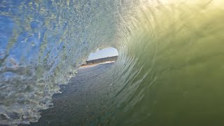SURFING CRYSTAL CLEAR GLASSY BEACH BREAK (RAW POV)