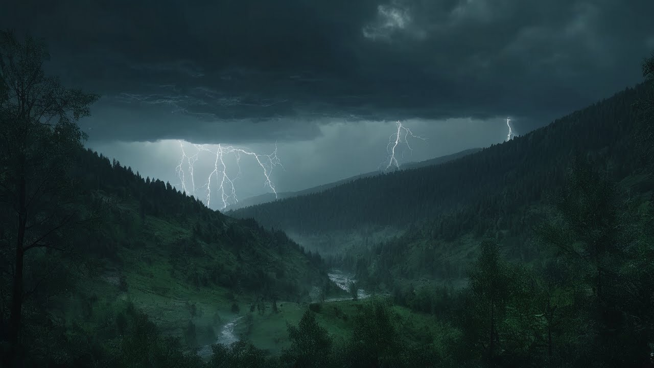 the sound of rain and thunder pouring down on the small river | Rain ...