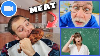 Eating MEAT With VEGETARIANS In Zoom Class!