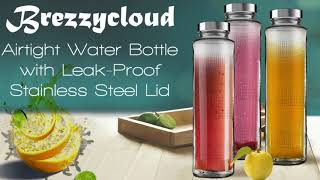 750ml Food Grade Airtight Glass Water Bottle with Leak-Proof Stainless Steel Lid By Brezzycloud®