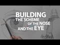 Constructive drawing building the scheme of the nose and eye