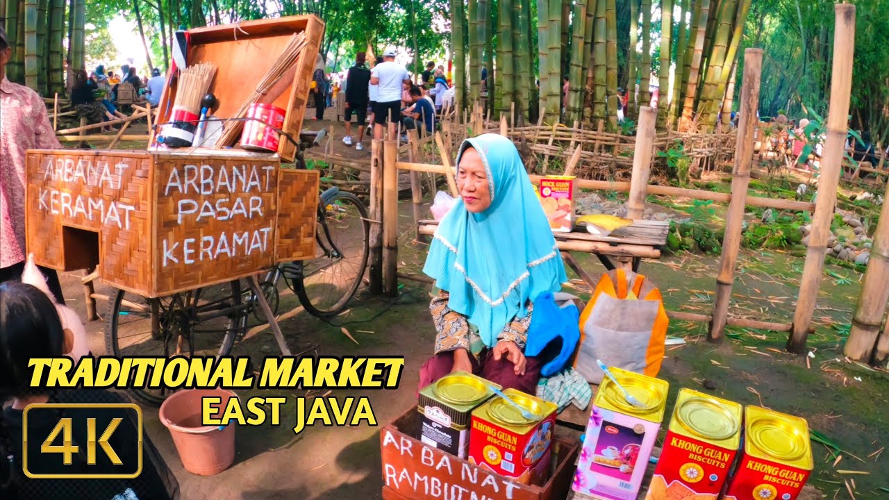 Virtual walking 4K traditional market in the village Java Indonesia ...