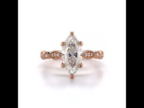 Scalloped Design Moissanite Engagement Ring with Milgrain ring video