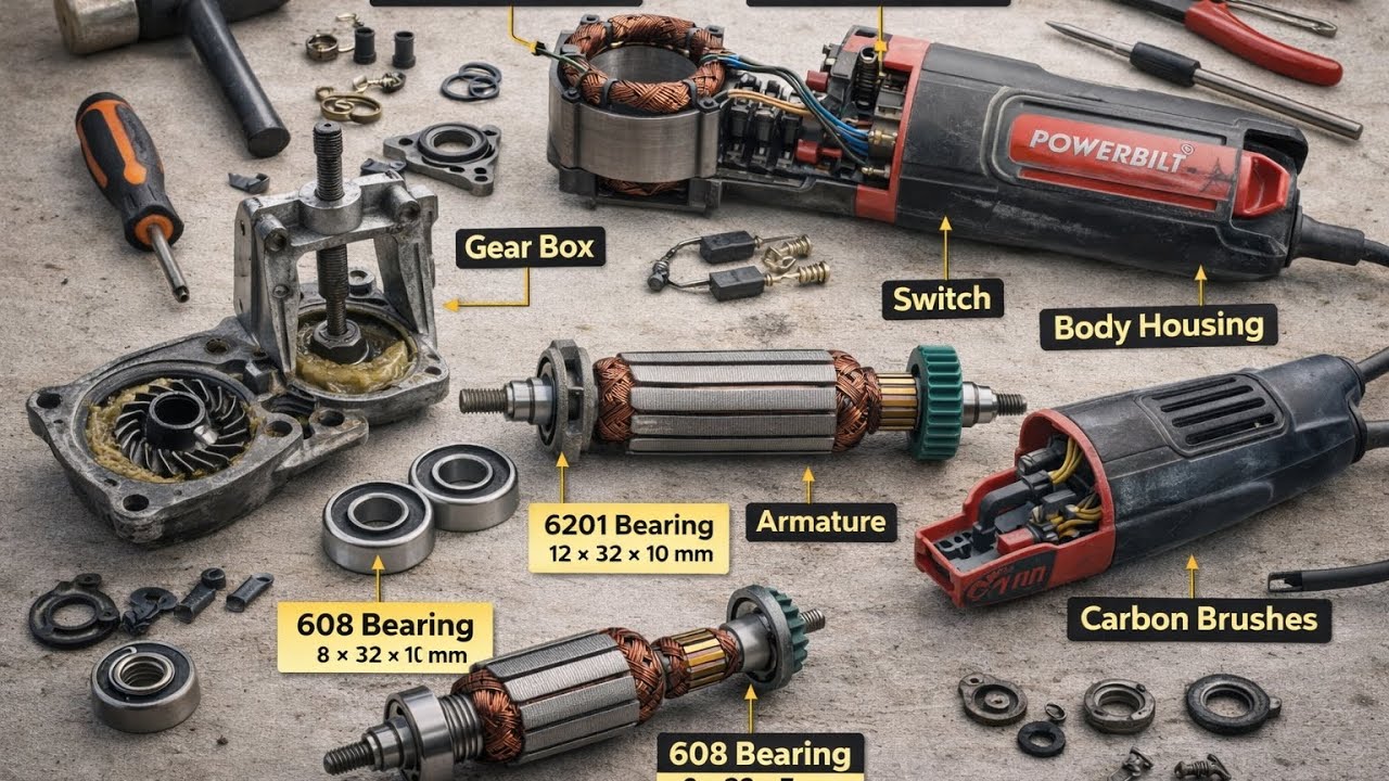 Makita Angle Grinder Repairing | 6201 & 608 Bearing Kaise Change Kare | Full Guide