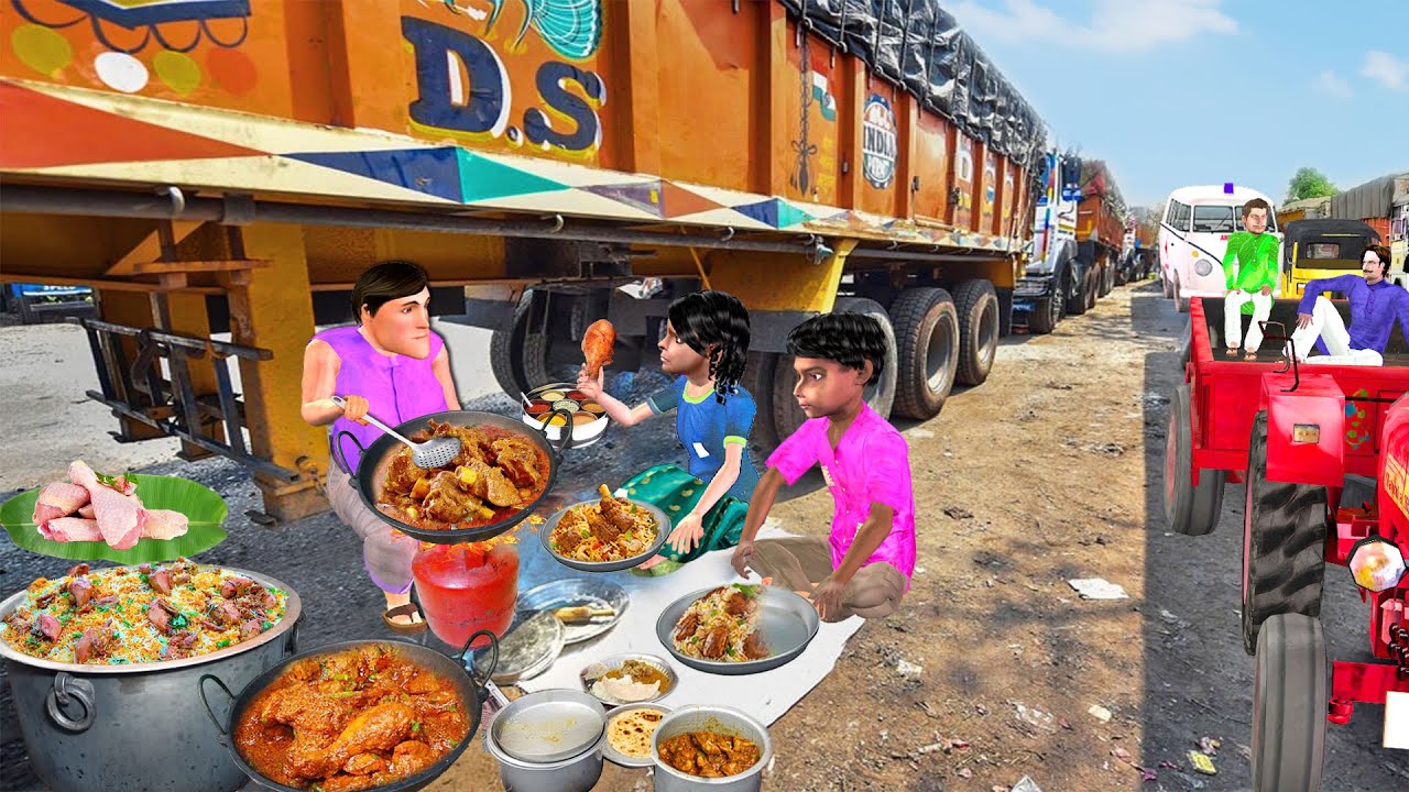 Monsoon Rain Heavy Flood Truck Driver Cooking for Bhuke Log Street Food Hindi Kahani Moral Stories