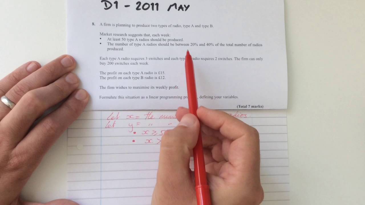 D1 May 2011 Q8 Edexcel Linear Programming - YouTube