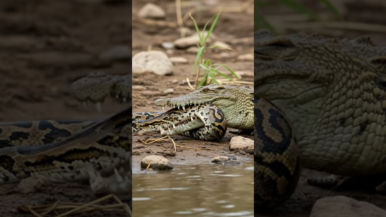 Crocodile bite python at Riverside #wildlife #animallife #crocodile #python