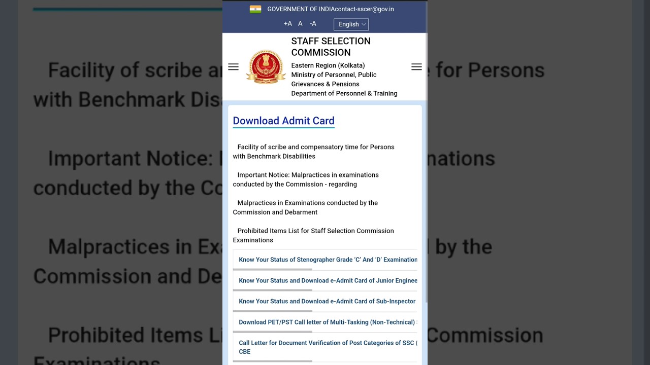 ssc je admit card 2023 Eastern region 