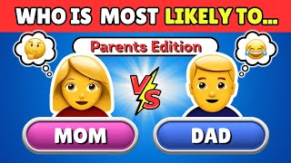 Who Is Most Likely To? Parents Edition! 👩‍🦰🆚👨‍🦰 Fun Family Quiz | Quizzly Bears