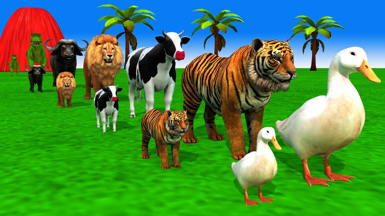 Long Slide Game With Cow Elephant Gorilla Hippopotamus Tiger 3d Animal Game Funny 3d Animals