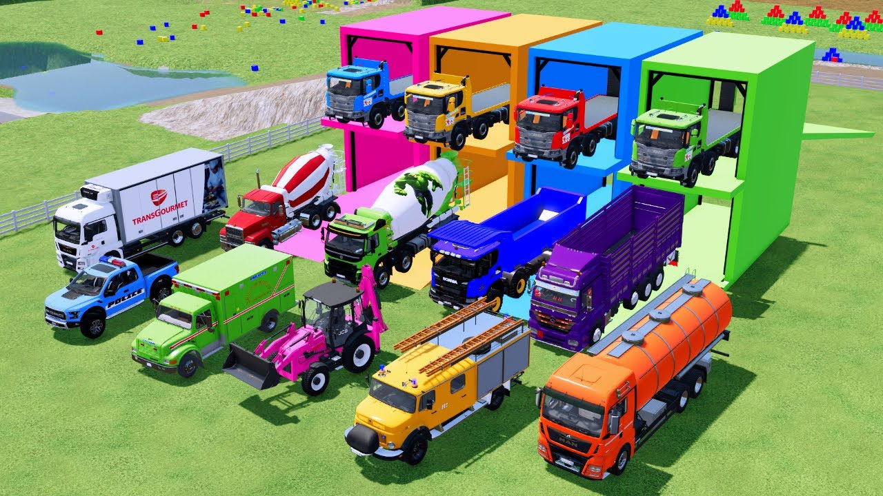 Transporting Dump Truck, Cement Mixer, Tractor Dump Tipper & Fire Rescue – FS22