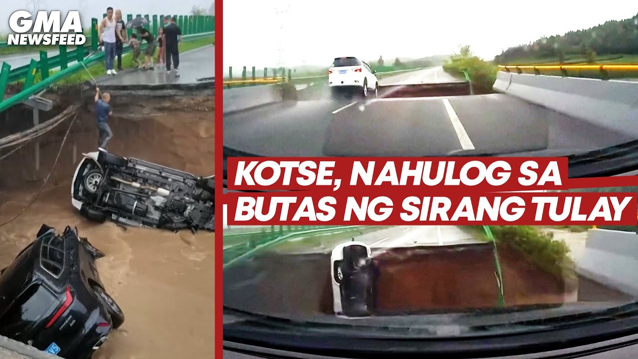 Kotse nahulog sa butas ng sirang tulay  GMA News Feed