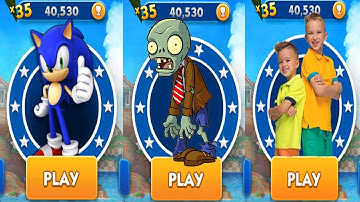 Sonic Dash vs Zombie from Plants Vs Zombies vs Vlad and Niki - All Characters Unlocked