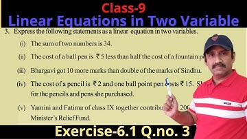 9th Class Linear Equations in Two Variable Exercise 1 | Exercise-6.1 Class 9 | Question number 3 |