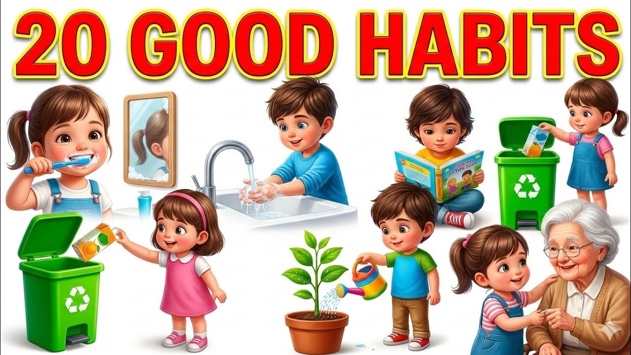 20 Good Habits for Kids | Daily Good Habits for Children | Healthy Habits for Kids Learning Video