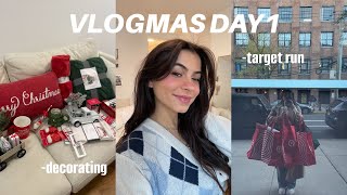 VLOGMAS DAY 1: target shopping \& decorating for cmas
