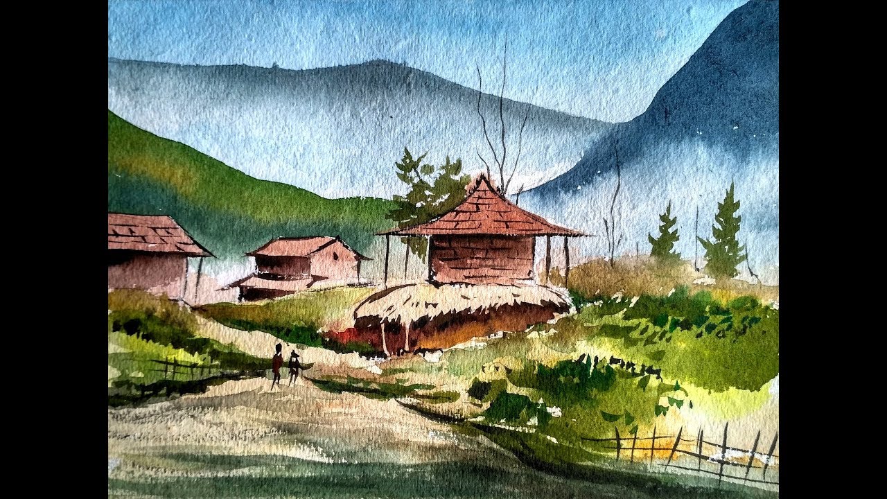 How to Draw a Village Landscape with Watercolor | Paint with david ...