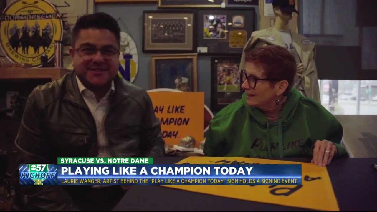 Художник Нотр-Дама и художник вывесок «Играй как чемпион» Лори Уэнгер беседует с ABC57 Kickoff