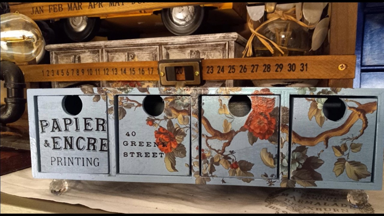 1 large and 5 small project flips using paint and transfers (Prima, Dixie Belle, IOD, etc.)