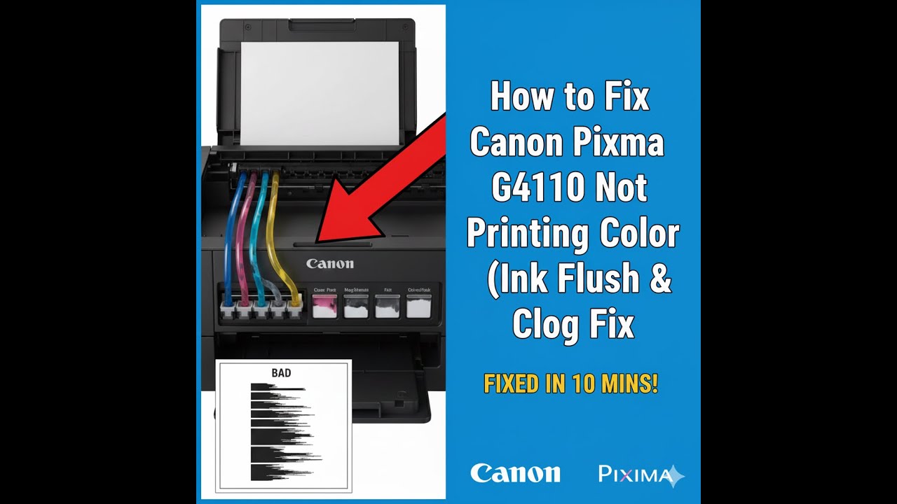 Как исправить проблему с неработающей цветной печатью на принтере Canon Pixma G4110 (промывка чер...