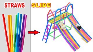 Reuse Drinking Straws to Make Miniature Slide & Swing Playground | Plastic recycle