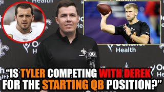 Saints Head Coach Kellen Moore Talks Tyler Shough and Derek Carr Competition | James Skrmetta Reacts