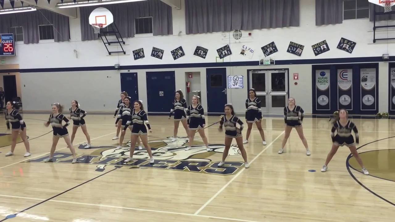 2/5/16 - Central Catholic Raiders Modesto, CA Varsity Cheer vs. Lathrop HS BB Halftime