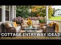 Cottage Summer Entryway Makeover with Wreaths, Benches & Front Yard Flowers