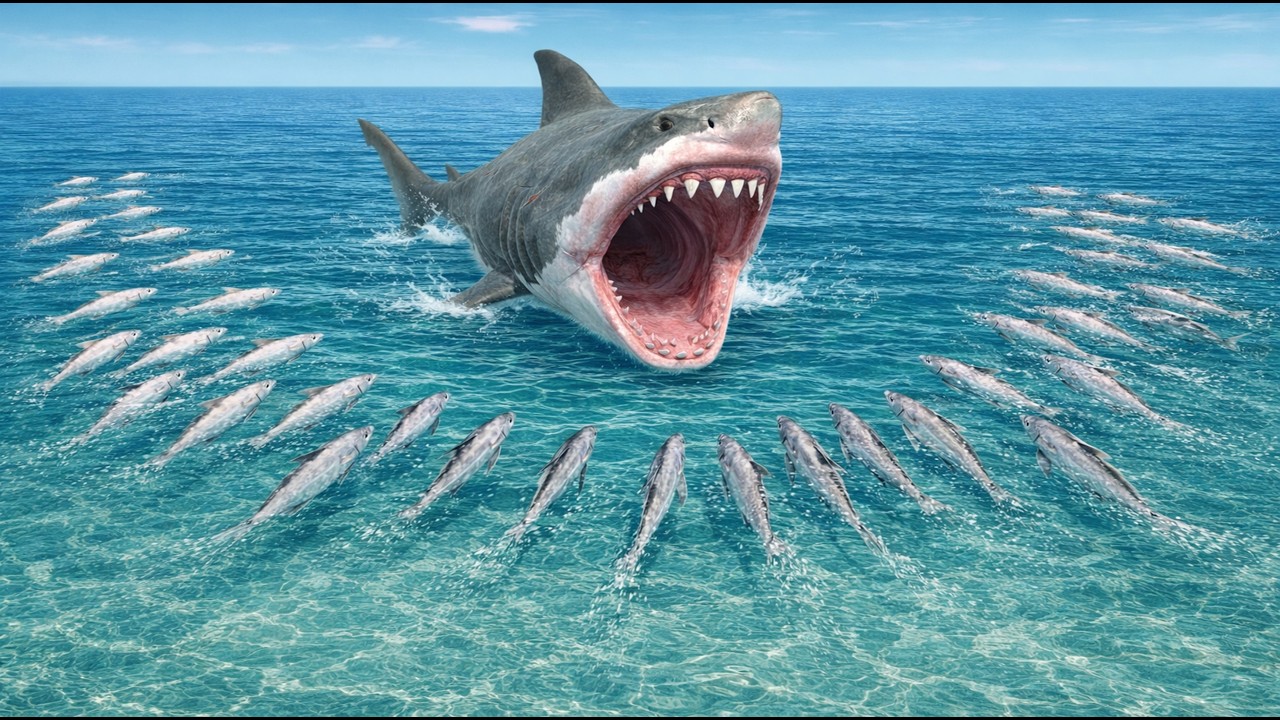 Dinosaurs or Aquatic Predators – Which Hunt a Fish Swarm That Never Stops Growing?