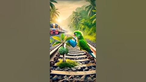 A parrot planted a custard apple tree on railway track 😭 #ai #parrot #tree #train