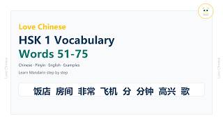 HSK 1 Vocabulary Words 51-75 | Learn Chinese Step by Step | HSK一级词汇51-75