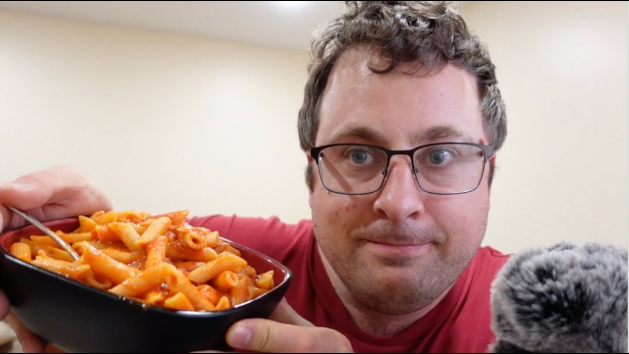 ASMR eating penne, no talking, looped video