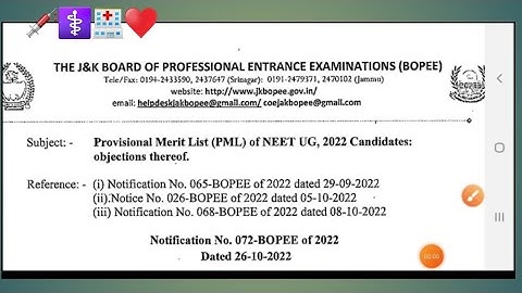 provisional merit list of neet ug 2022 finally out 💉✌✌💉💉⚕🏥🏥/ jkbopee neet students 2022