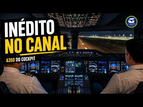 Decolagem do Airbus A350 da Lufthansa em Guarulhos com imagens do cockpit