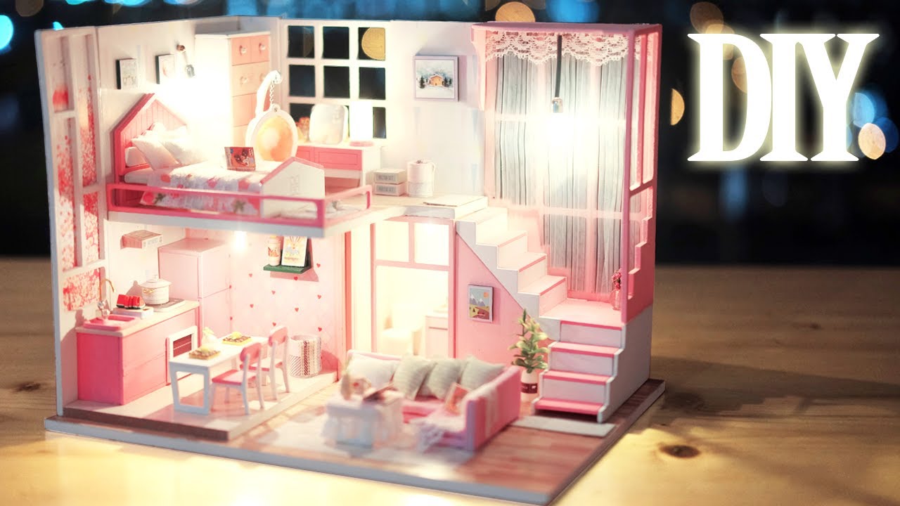DIY Miniature Dollhouse Kit || Love Pink - Duplex Apartment - Relaxing Satisfying Video