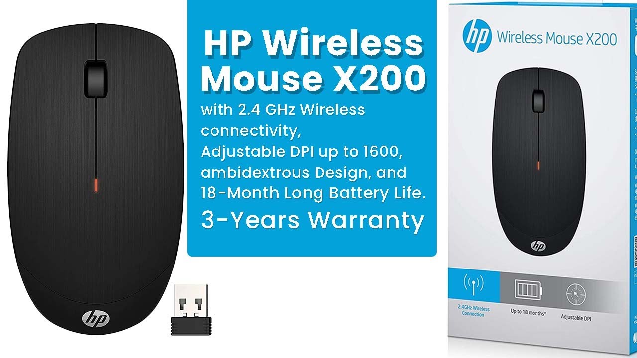 HP X200 Wireless Mouse, Adjustable DPI up to 1600, and 18-Month